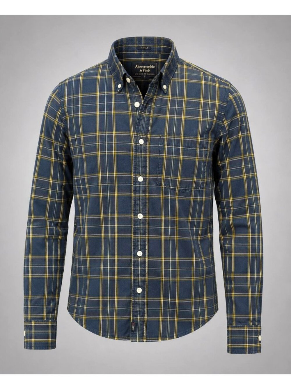 Abercrombie and Fitch Mens Small Shirt Blue Plaid Button Up Muscle Fit